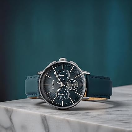 Titan, Men's, Analog Watch, Blue Dial, with Leather Band, TI-90200SL03