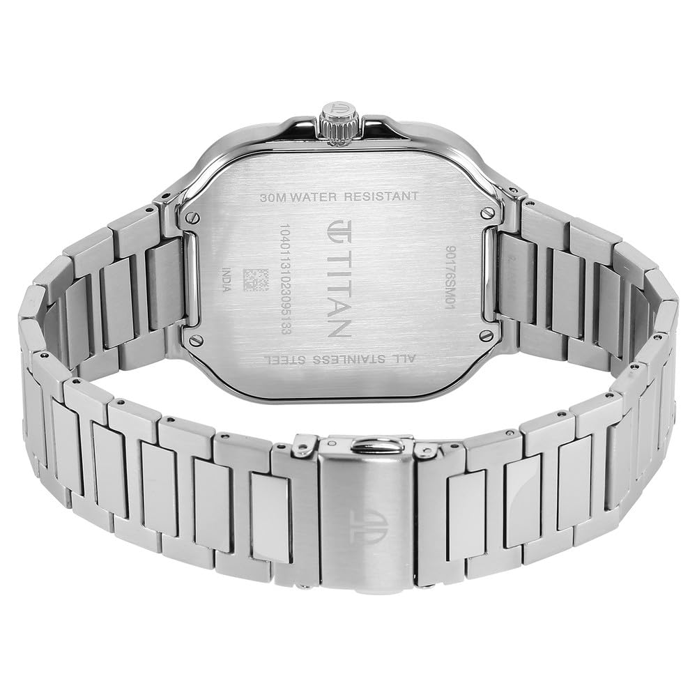 Titan Classique Slim Square Men's Watch Analog Blue Dial Silver Stainless Steel Band, 90176SM01
