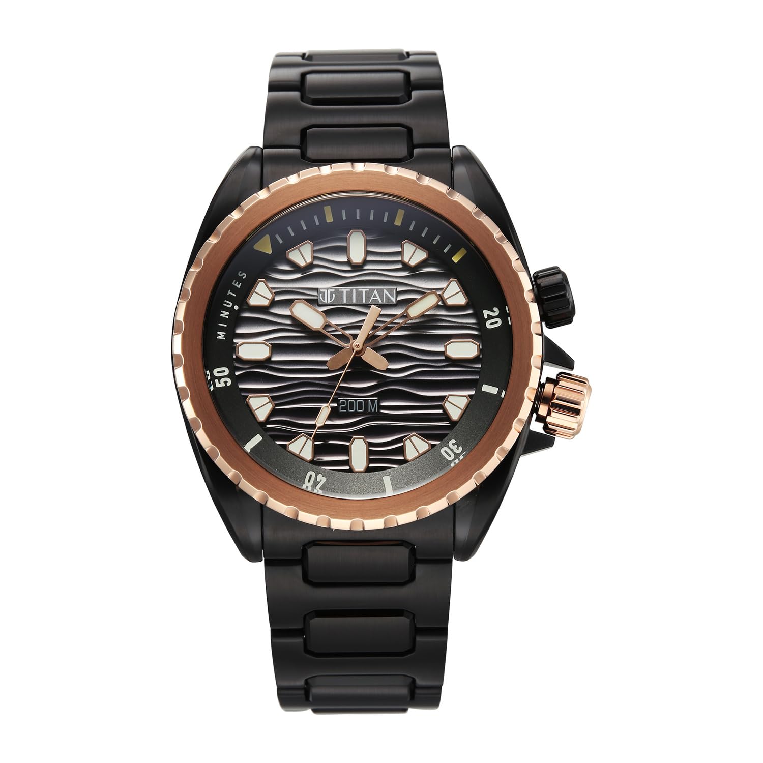 Titan Zero Hour Diver's Men's Analog Watch Black Dial Black Stainless Steel Band 200M Water Resistant 10068KM02