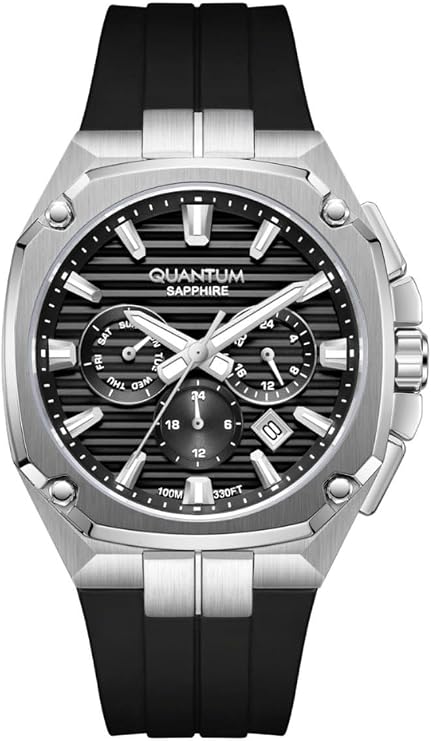 Quantum Men's Chronograph Watch Black Dial Black Silicone Band, ADG1278.351