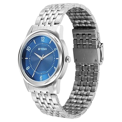 Titan Karishma Zing Men's Watch Analog Blue Dial with Silver Stainless Steel Band, 1638SM02
