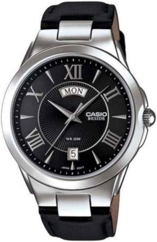 Casio men analog watch, black dial with comfortable strap, model CS-BEL-130L-1AVDF, Bahrain