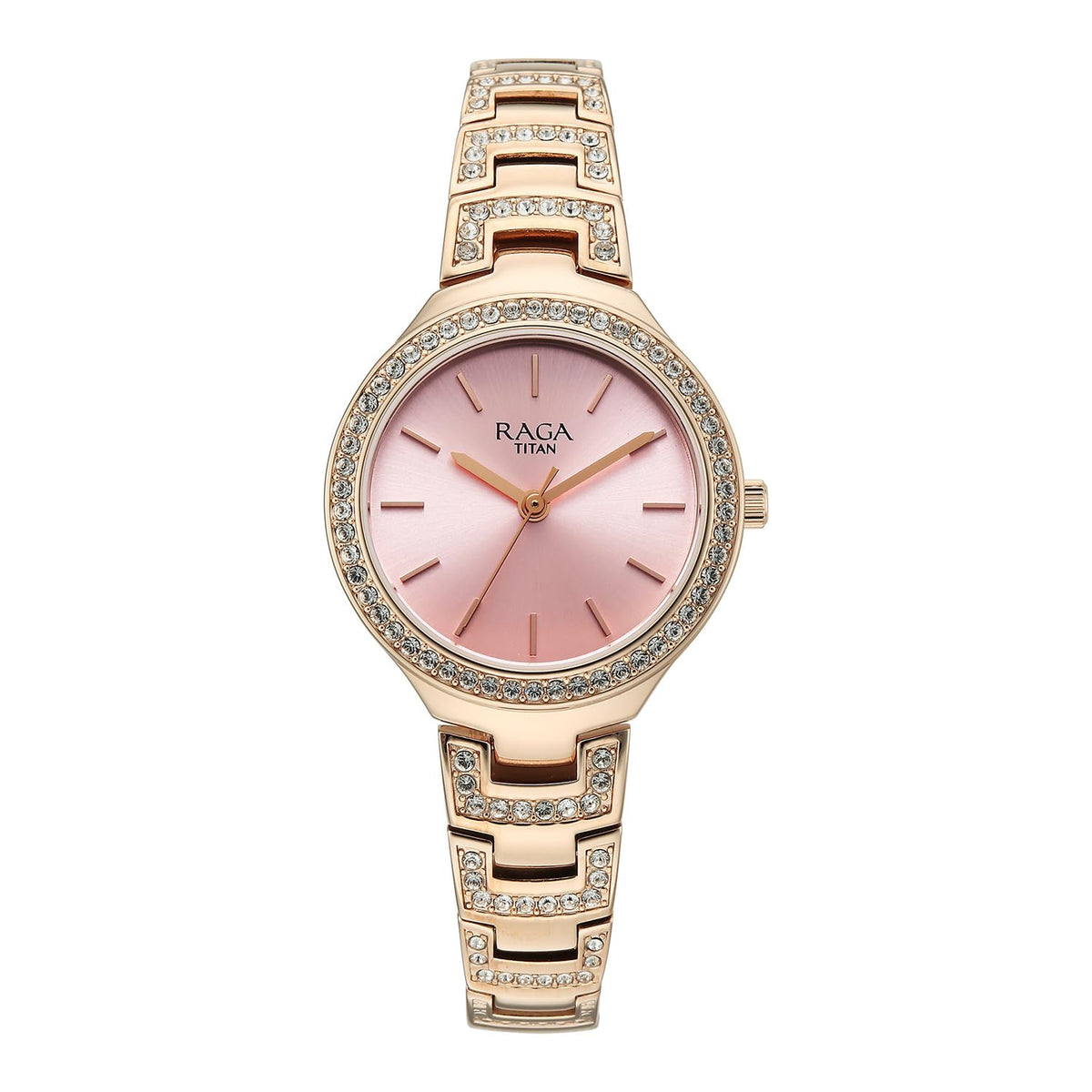 Titan Raga Women's Quartz Analog Watch, Pink Dial, Rose Gold11 Metal Strap, TI-95428WM01