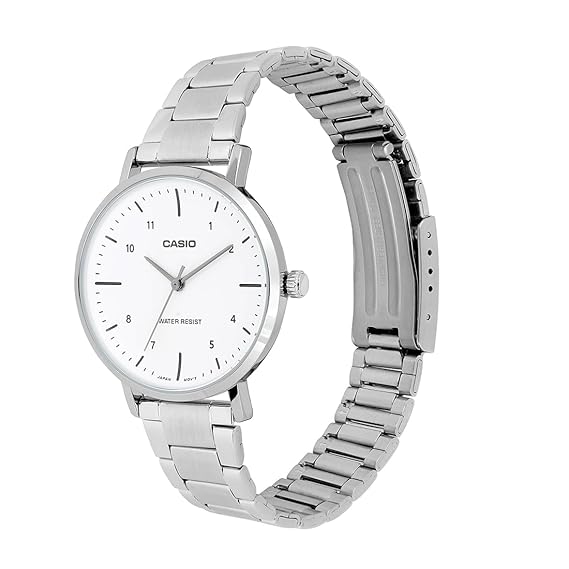 Casio Women's Watch Analog White Dial with Silver Stainless Steel Band, LTP-VT03D-7BDF