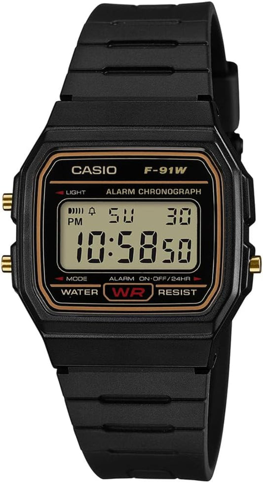 Casio, Unisex Watch Vintage Collection Digital, Black Dial Black Resin Band, F-91WG-9QDF