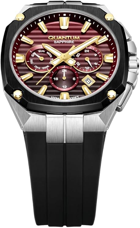 Quantum Men's Chronograph Watch Maroon Dial Black Silicone Band, ADG1278.281
