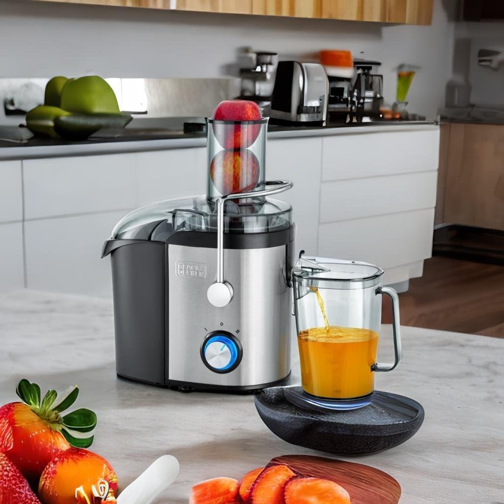 Black+Decker, 800W 1.7L Stainles Steel XL Juicer Extractor with Juice Collector Silver/Black, JE800-B5