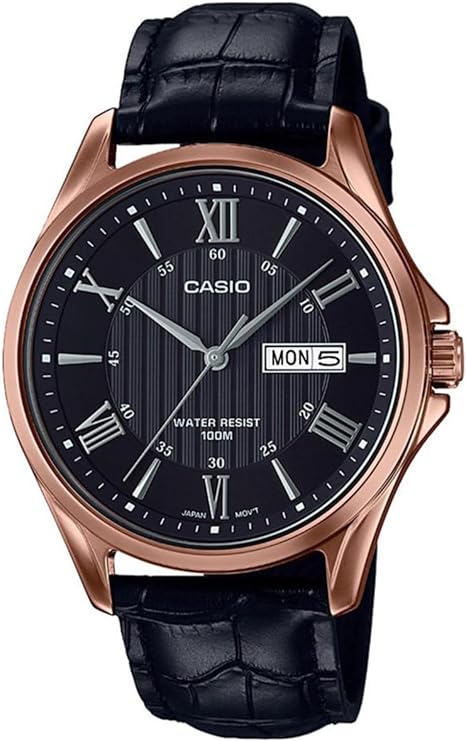 Casio, Men's Watch Analog, Black Dial Black Leather Band, MTP-1384L-1A2VD