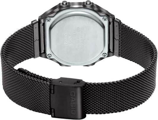Casio Unisex Watch Vintage Collection Digital Display, Black Dial Black Stainless Steel Mesh Strap, A168WEMB-1BDF