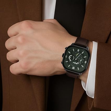 Titan Octane Aerobatics Men's Chronograph Watch Green Dial with Brown Leather Strap, 1856NL02