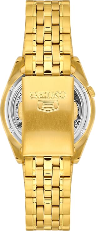 Seiko Men's Mechanical Watch Analog, Gold Dial Gold Stainless Band ,SNK366K
