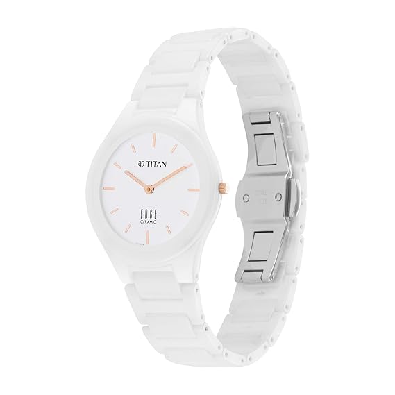 Titan Women's Edge Watch Ceramic Collection, White Dial White Ceramic Strap, 2653QC04