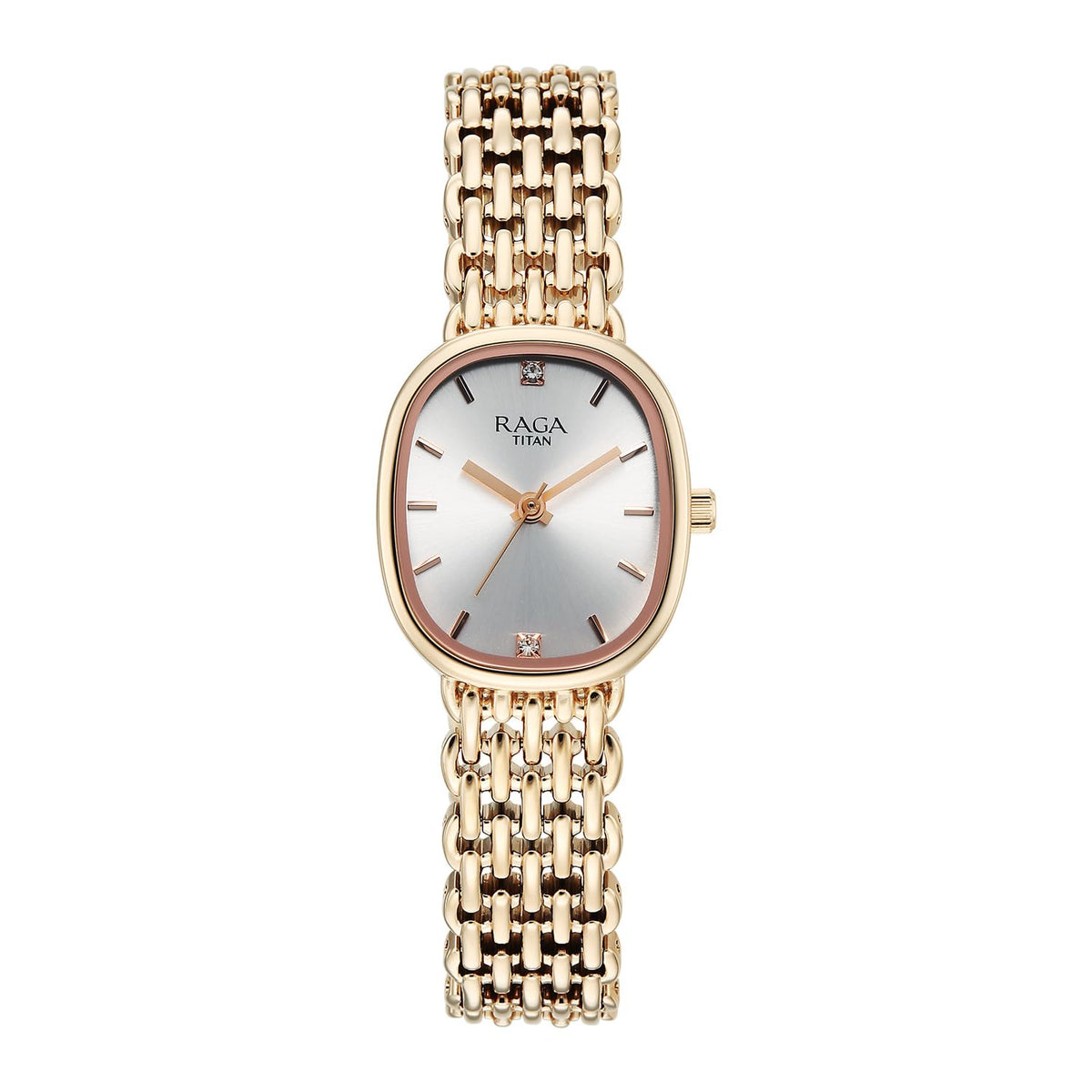 Titan Raga Spotlight Women's Quartz Analog Watch, Silver Dial, Gold Metal Strap, TI-95430WM01