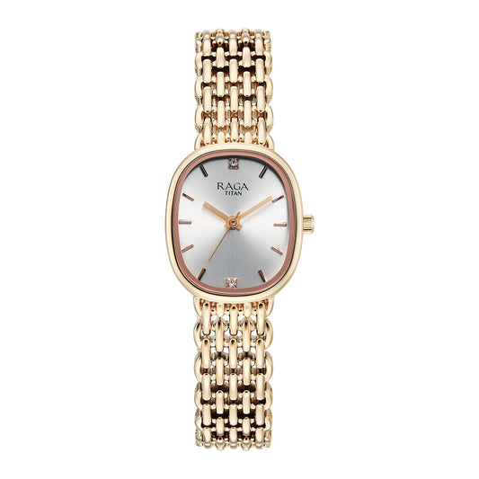 Titan Raga Spotlight Women's Quartz Analog Watch, Silver Dial, Gold Metal Strap, TI-95430WM01