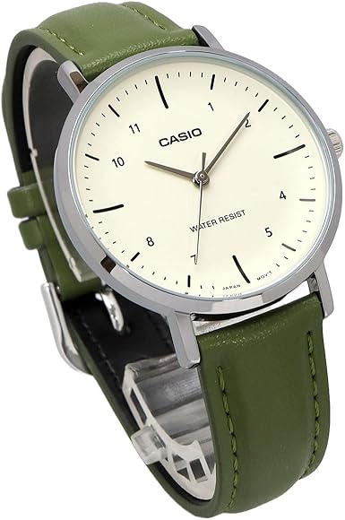 Casio Women's Watch Analog Cream Dial with Green Leather Strap, LTP-VT03L-3BDF