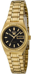 Seiko 5 Women's Automatic Watch Analog Black Dial with Gold Stainless Steel Band, SYM602K