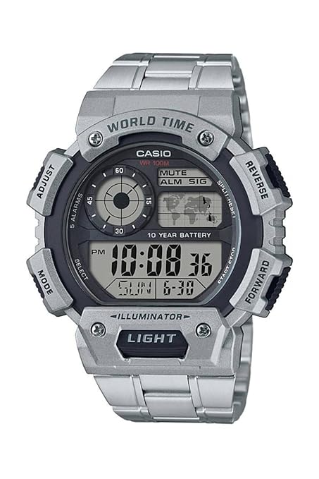 Casio Men's Watch Digital Dial with Silver Stainless Steel Band, AE-1400WHD-1AVDF