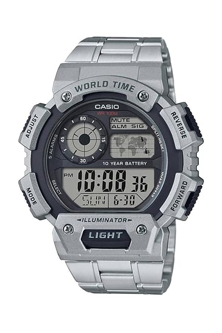 Casio men analog watch, black dial with silver stainless steel band, model CS-AE-1400WHD-1AVDF, Bahrain