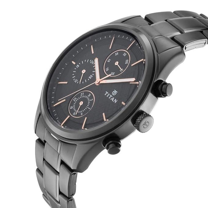 Titan Men's Workwear Watch with Black Dial & Black Stainless Steel Strap, 1805NM01