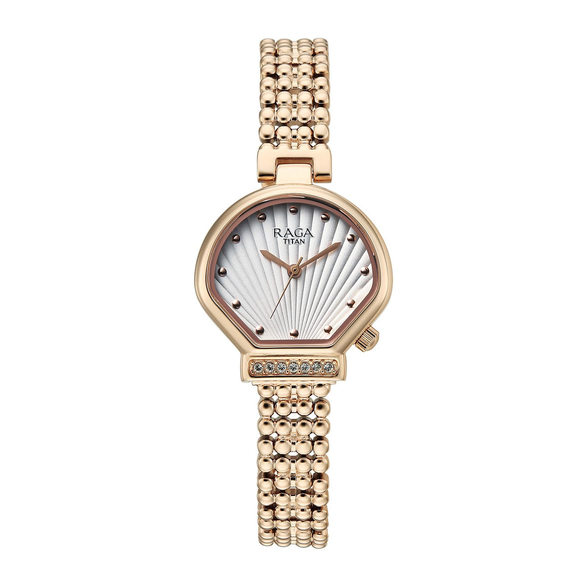 Titan Raga Spotlight Women's Quartz Analog Watch, Cream Dial, Rose Gold11 Metal Strap, TI-95432WM01