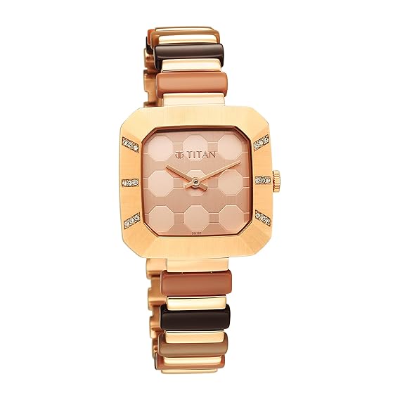 Titan Glitz Women's Watch Rose Gold Dial with Stainless Steel Band, 95208WD01