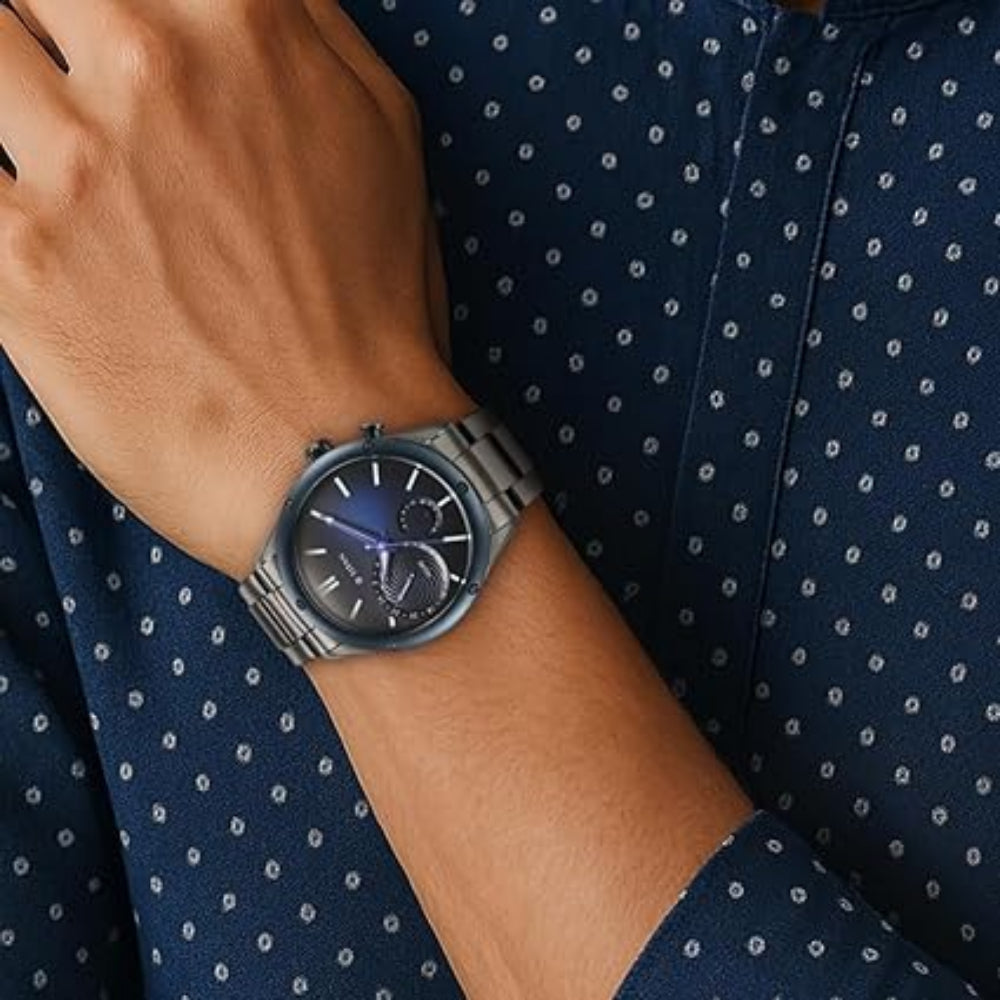 Titan Stellar Men's Multifunction Watch Analog Blue Dial With Grey Stainless Steel Band, 10009KM01