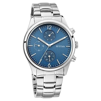 Titan Metropolitan Charm Men's Multifunctional Watch Blue Dial With Silver Stainless Steel  Band, 1805SM03