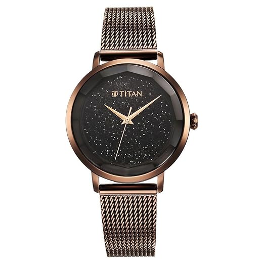 Titan Workwear Women's Analog Watch Black Dial With Brown Stainless Steel Mesh Band, 95184QM01