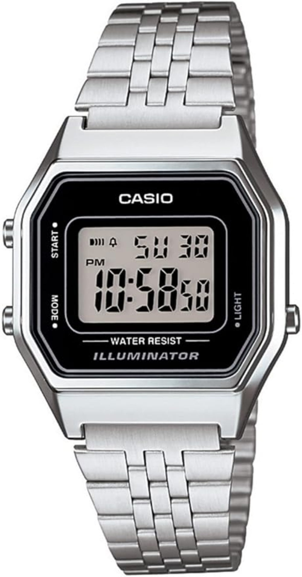 Casio, Women's Watch Digital, Black Dial Silver Stainless Band, LA680WA-1DF