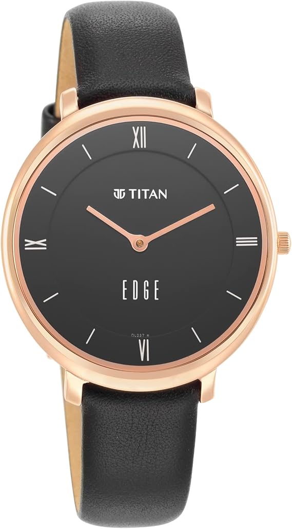 Titan Women's Edge Watch Analog Black Dial With Black Leather Strap, 2655WL01