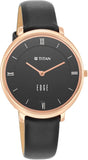 Titan Women's Edge Watch Analog Black Dial With Black Leather Strap, 2655WL01