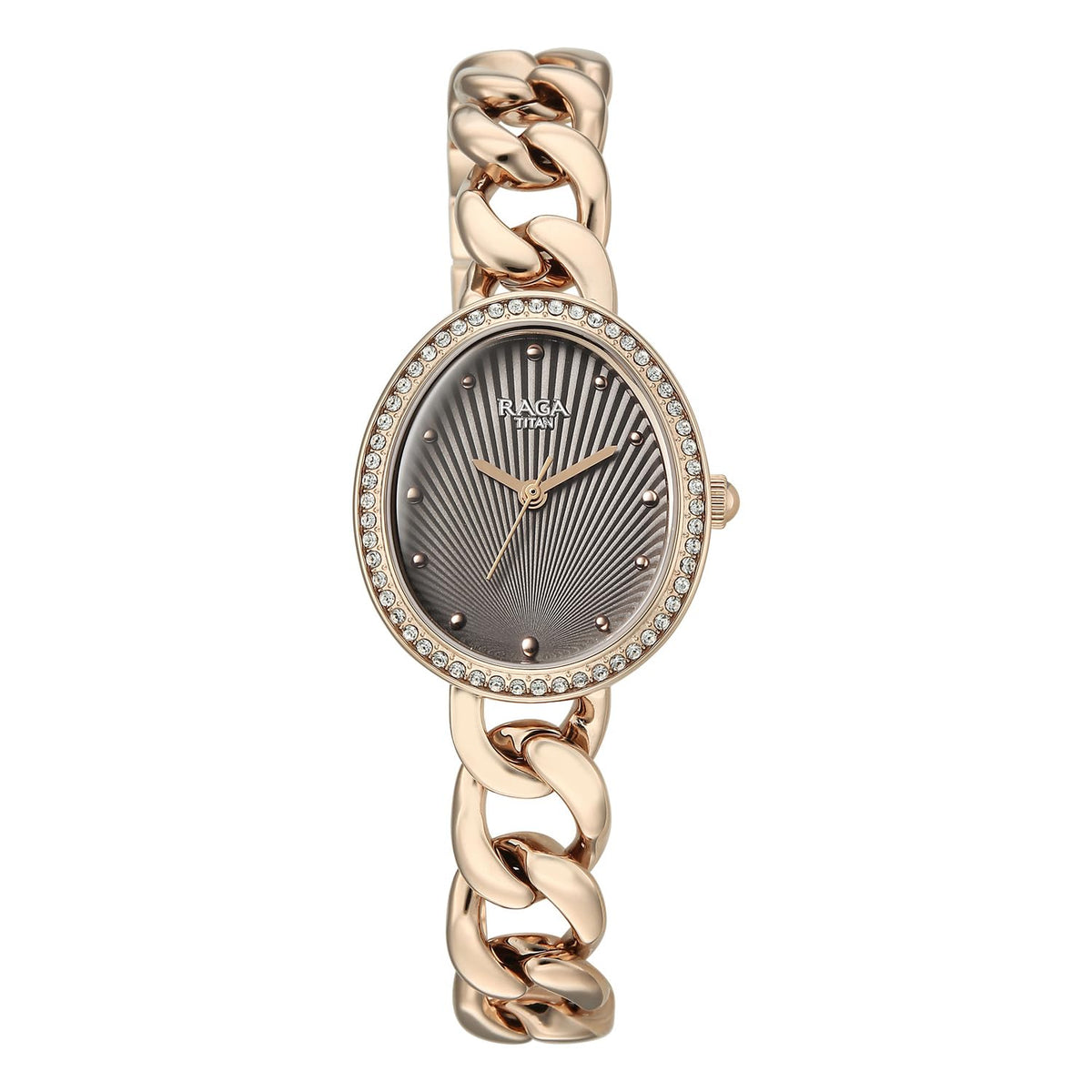 Titan Raga Spotlight Women's Quartz Analog Watch, Grey Dial, Gold Metal Strap, TI-95429WM01