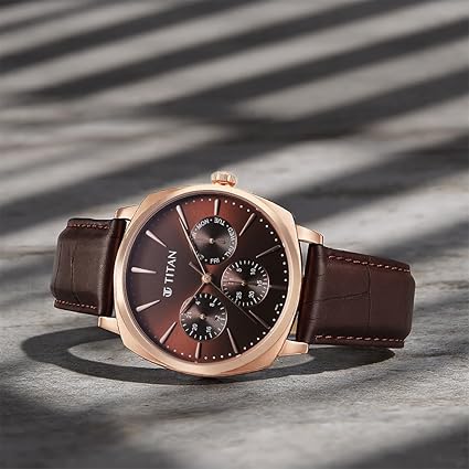 Titan Classique Men's Watch Analog Brown Dial with Brown Leather Strap, 90189WL01