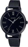 Casio, Womenâ€™s Watch Analog, Black Dial Black Stainless Steel Band, LTP-E414MB-1ADF