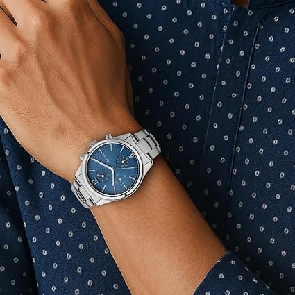 Titan Metropolitan Charm Men's Multifunctional Watch Blue Dial With Silver Stainless Steel  Band, 1805SM03