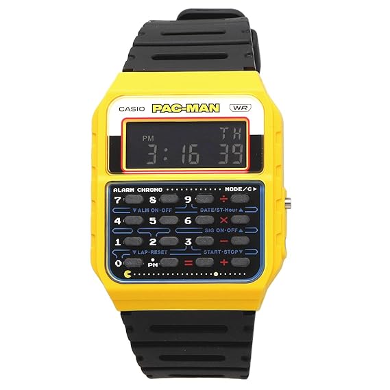 Casio Pac-Man Collection Unisex Calculator Watch Yellow Dial with Black Resin Band, CA-53WPC-1BDR