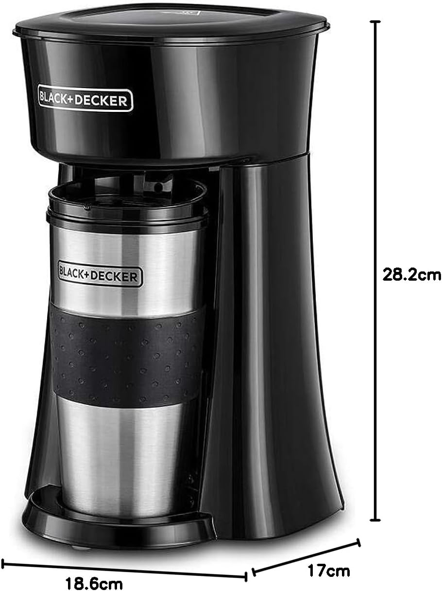 Black+Decker, Coffee Machine, 650W, 360ml Travel Mug, Black DCT10-B5