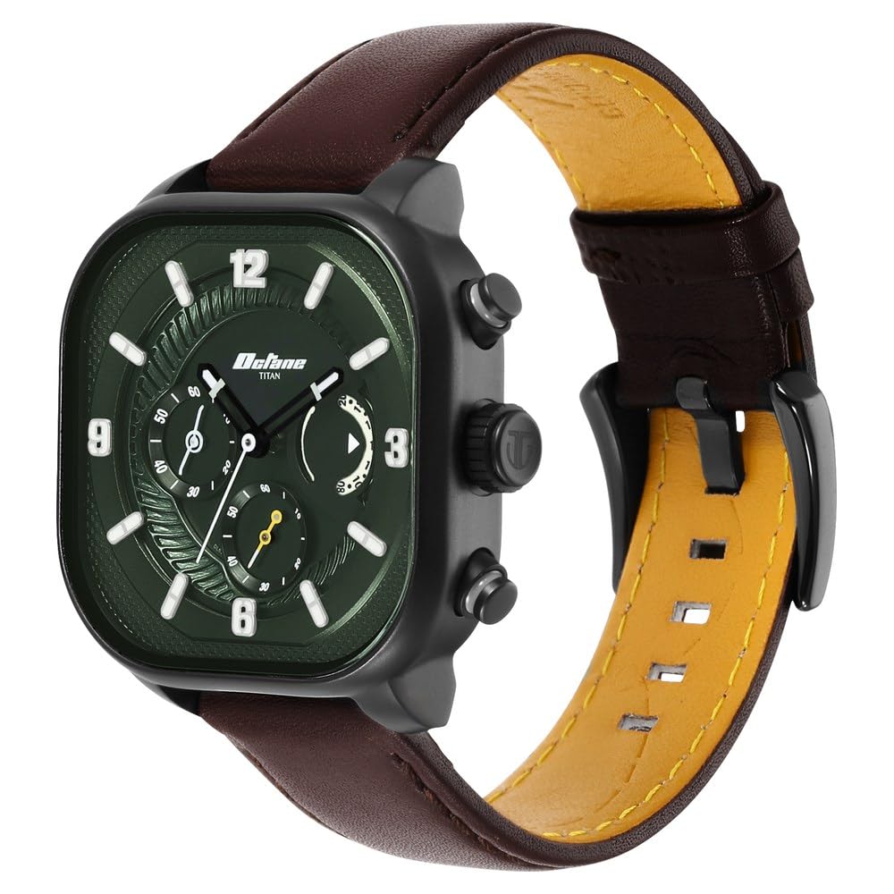 Titan Octane Aerobatics Men's Chronograph Watch Green Dial with Brown Leather Strap, 1856NL02