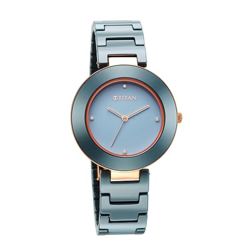 Titan Purple Women's Watch Analog Blue Dial with Blue Ceramic Band, 95189KC05
