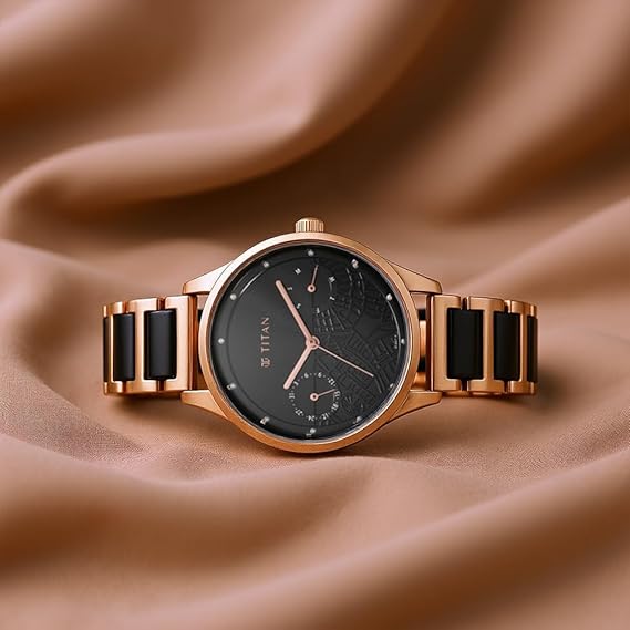 Titan Purple Women's Watch Analog Black Dial With Rose Gold Acetate Band, 2670WD01