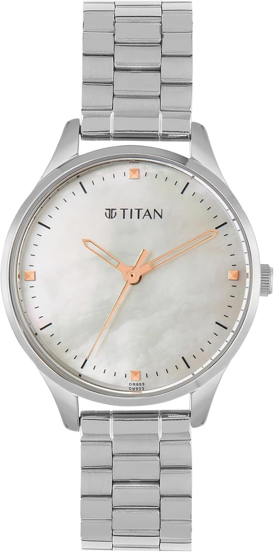 Titan Women Analog Watch Mother of Pearl Dial with Silver Stainless Steel Band, 2649SM06