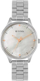 Titan Women Analog Watch Mother of Pearl Dial with Silver Stainless Steel Band, 2649SM06
