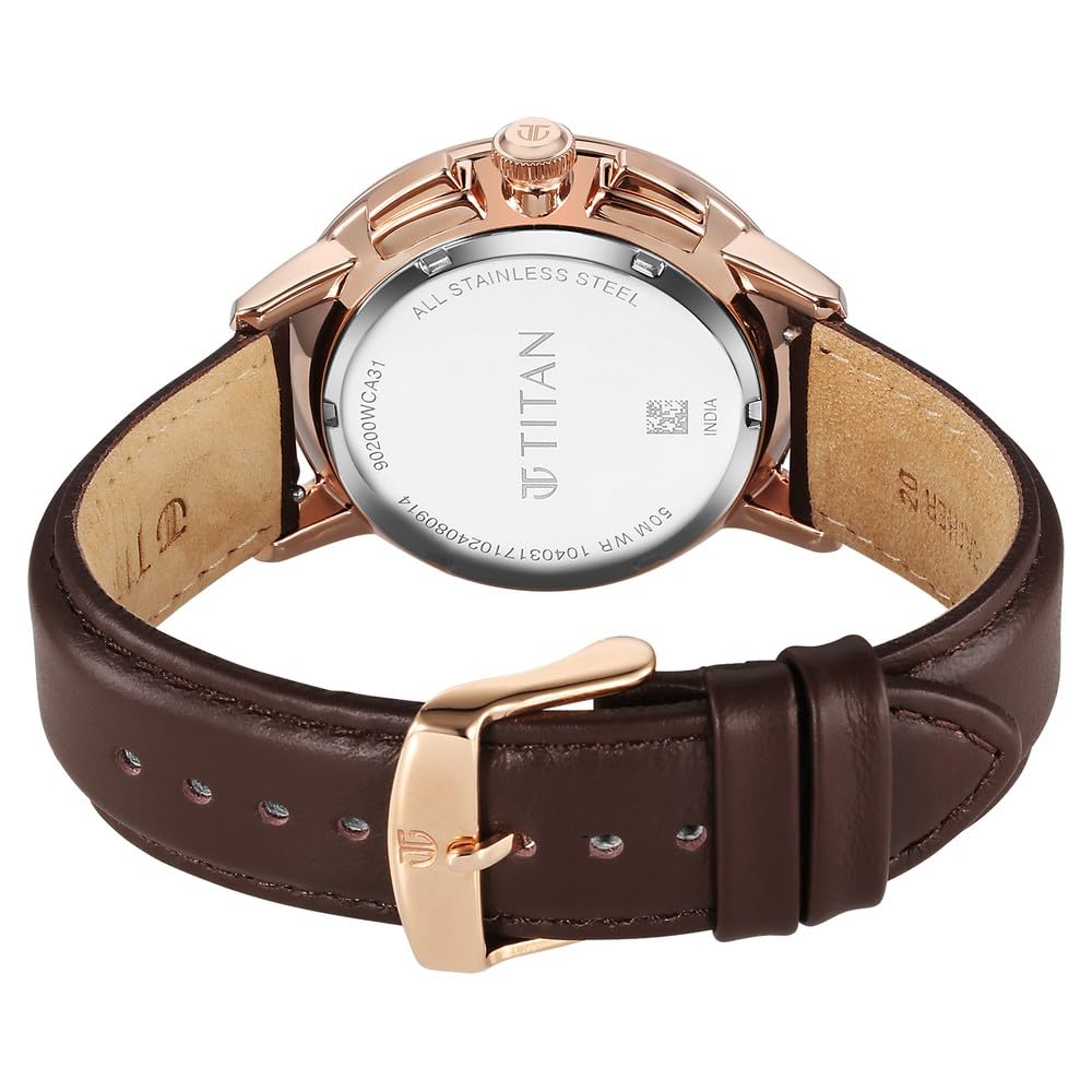 Titan Light Leathers Men's Multifunction Watch Brown Dial with Brown Leather Strap, 90200WL01