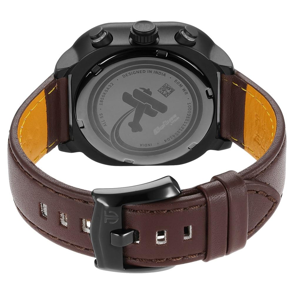 Titan Octane Aerobatics Men's Chronograph Watch Green Dial with Brown Leather Strap, 1856NL02