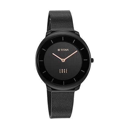 Titan Women's Edge Watch Analog Black Dial With Black Mesh Band, 2677NM01