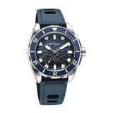 Titan Zero Hour Diver's 300M Automatic Watch for Men, Blue Dial with Silver Stainless Steel Bracelet and Blue FKM Strap, 10069KM01