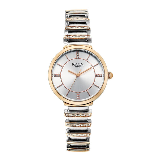 Titan Raga Spotlight Women's Quartz Analog Watch, Silver Dial, Silver Metal Strap, TI-95431KM01
