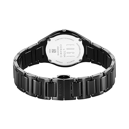 Titan Women's Edge Watch in Glossy Black with Diamonds in Mother of Pearl Dial with Ceramic Band, 2653NC02