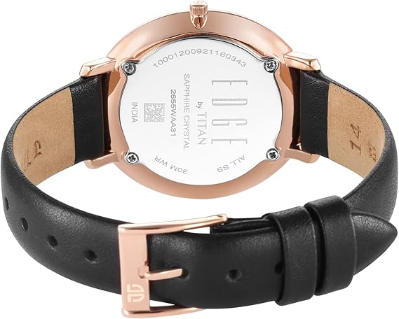 Titan Women's Edge Watch Analog Black Dial With Black Leather Strap, 2655WL01