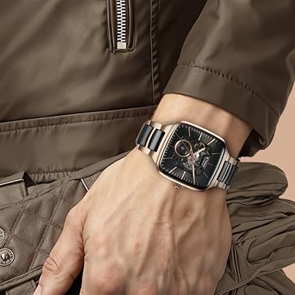 Titan Ceramic Fusion Men's Automatic Watch Black Dial with Two-Toned Stainless Steel Band, 90175KD03